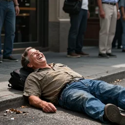 ron desantis laughing at poor person laying on the street by neo rausch