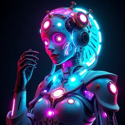 an intricate female android queen with bright neon hydraulics, body made from porcelain, glowing fabric and brass, leather gloves, pastel colors, 1 9 5 0 sci - fi, studio lighting, full body, calm, art nouveau, steampunk, ambient occlusion, octane render, ultra detailed, artgerm, norman rockwell, tom bagshaw