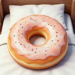 a donut sleeping in a bed:: graffiti