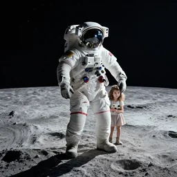 one astronaut with his daughter on the moon, beautiful dynamic lighting, cinematic, wide angle establishing shot, extremely high detail, photo realistic, cinematic lighting, post processed, concept art, artstation, matte painting, style by frederic church, raphael lacoste, unreal engine 8 k