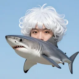 great white shark wearing a wig
