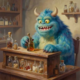a beautiful and highly detailed painting of an aaahh!!! Real Monsters apothecary by James Gurney and beeple | Unreal Engine: .4 | graphic novel, illustration: .5