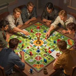 half dozen guys playing risk. caotic fight intricate, elegant, highly detailed, digital painting, artstation, concept art, sharp focus, illustration, by justin gerard and artgerm, 8 k