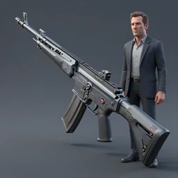 photography of a futuristic rifle designed by dieter rams and neill blomkamp and aaron de leon concept art, 3 d, maya, blender, octane render, realistic, sharp focus