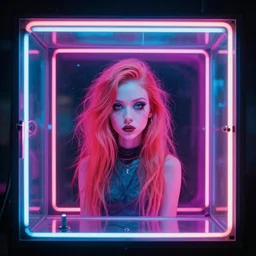 an album cover of Grimes inside of a neon lit motherboad