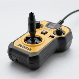a DeWalt joystick controller, high detail, realistic, photograph, photorealism, studio lighting, reflections, depth of field, 8k
