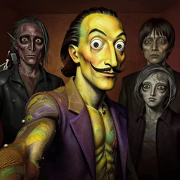a dark yellow and purple and green humanoid, hyper detailed, intricate, in the style of salvador dali and junji ito and alex grey and shinichiro watanabe, selfie, volumetric lighting, ray tracing