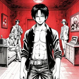 highly detailed ink illustration of mike in the red room in the show twin peaks, b & w clean shaped illustration by kim jung gi, ron english and eiichiro oda