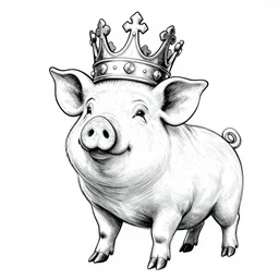 pig posing with crown from the Dungeons and Dragons Monster Manual, line art illustration, 1981, high detail