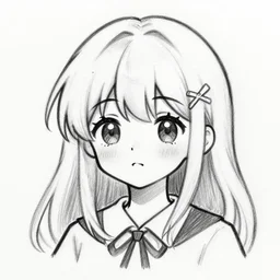 Cute anime girl sketch, black and white