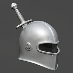 a helmet with a sword in it, an ambient occlusion render by xul solar, trending on polycount, new objectivity, sketchfab, greeble, hard surface modeling
