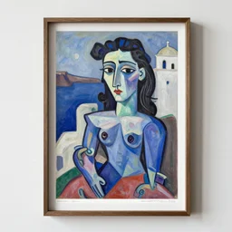 cubism art print painting of Santorini, by Picasso, trending on Saatchi Art, trending on Society6, high definition,