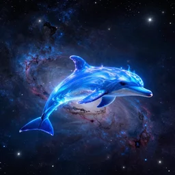 Ethereal blue fire dolphin flying through a nebula, Sirius star system, star dust, cosmic, magical, shiny, glow,cosmos, galaxies, stars, outer space, stunning, by andreas rocha and john howe, and Martin Johnson Heade, featured on artstation, featured on behance, golden ratio, ultrawide angle, hyper detailed, photorealistic, epic composition, wide angle, f32, well composed, UE5, 8k
