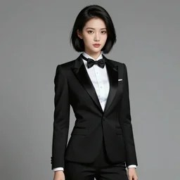 slim girl in tuxedo with short black hair, elegant, 2d, ultra highly detailed, digital painting, smooth, sharp focus, artstation, art by Ilya Kuvshinov