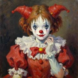 baroque oil painting of anime key visual concept art of sad anime clown girl, acrylic painting, trending on pixiv fanbox, palette knife and brush strokes, style of makoto shinkai jamie wyeth james gilleard edward hopper greg rutkowski studio ghibli genshin impact