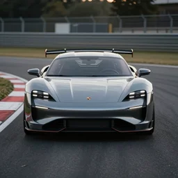 virtual photography of a porsche concept car on racetrack, cinematic, fine details, symmetrical, 4 k