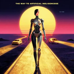 the way to artificial inteligenece, theatrical movie poster, golden roads by haza hadid, female cyborg, artstation, 8 0 ´ s, digital art by shepard fairey and ashley woods, minimalist,