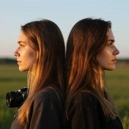 portrait side profile photography of a woman with long hair by anka zhuravleva and ary scheffer. color photography. detailed. golden hour. canon eos r 3, f / 1. 4, iso 2 0 0, 1 / 1 6 0 s, 8 k, raw, unedited, symmetrical balance, in - frame.