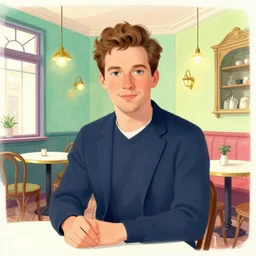 illustrated portrait of a victorian cafe interior, colorful, ( ( mads berg ) ), christopher balaskas, ( ( victo ngai ) ), rich grainy texture, detailed, dynamic composition, light blue filter, wide angle, grainy lights, high contrast, dark tint