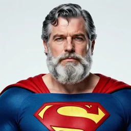 fat and grey - haired, long bearded old superman, movie poster