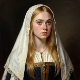 dakota fanning as a pre - raphaelite priestess traditional corsican, intricate, highly detailed, artstation, illustration, jurgens, rutkowski, bouguereau, pale
