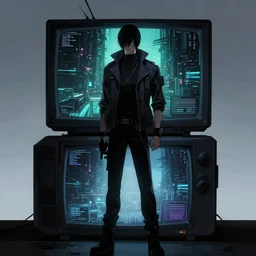concept art of a ( ( ( ( ( ( ( cyberpunk ) ) ) ) ) ) ) tv!!!! by josan gonzalez, a screenshot from the beautiful tech ( ( noir ) ) science fiction anime film about the lonely detective, in the anime film ergo proxy