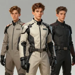 a character who looks like a mixture between Adam Brody, Harris Dickinson and Shane Harper, wearing futuristic beige and black jumpsuit, highly detailed, digital painting, artstation, concept art, smooth, sharp focus, illustration, ArtStation HQ