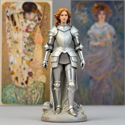 emily blunt as a fantasy female knight figurine in a light armor, soft transitions, mixed media, in the art style of alphonse mucha and claude monet and gustav klimt