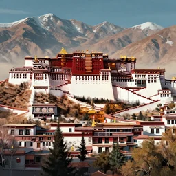 Tibetan temple in the mountains, digital art, detailed