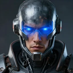 robot with glowing blue visor as a realistic scifi cyberpunk knight, closeup portrait art by donato giancola and greg rutkowski, realistic face, digital art, trending on artstation, symmetry!!!