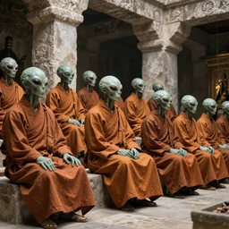 humanoid alien robed monks sing in a stone monastery kodak vision 2 0 0 t