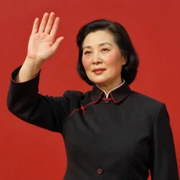 a woman waving, red black colour scheme, highly detailed, socialist realism