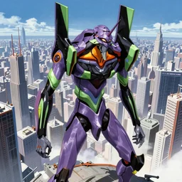 a sleek, futuristic evangelion mecha, defending the vast looming city, designed by hideaki anno, drawn by tsutomu nihei, and painted by zdzislaw beksinski