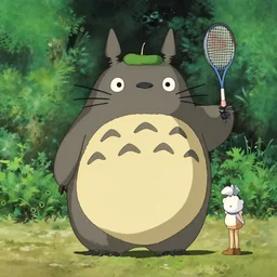 totoro playing tennis in the style of studio ghibli, my neighbor totoro