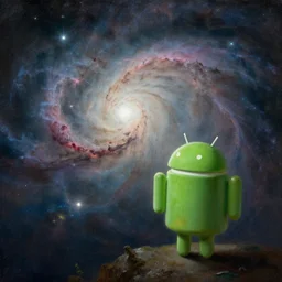 an android admires the cosmic nebula, by ivan aivazovsky, peaceful palette, matte painting
