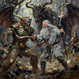 gandalf the grey fighting a balrog in the mines of moria, oil painting by Norman Rockwell