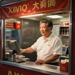 xi jinping working as a fast food drive - through cashier
