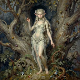 surreal, fantasy character, wide angle, ultra realistic, intricate details, female elfling, highly detailed oil on watercolor wood block print by gaston bussiere, craig mullins, j. c. leyendecker 8 k