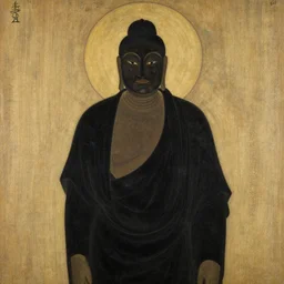 mogao grottoes, god wearing black clothes and mask, painting by j. c. leyendecker, yoji shinkawa