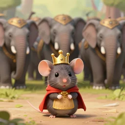 a little mouse king in front of an army of elephant warriors