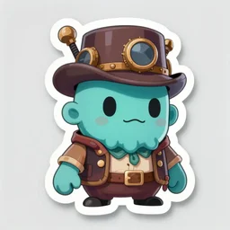 a sticker of a cartoon cthulhu dressed wearing a steampunk hat