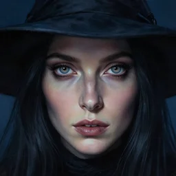 portrait of witch, extreme fine detail background, night, highly detailed, detailed eyes, high quality, digital painting, hyperrealistic, by gaston bussiere, j. c. leyendecker, craig mullins