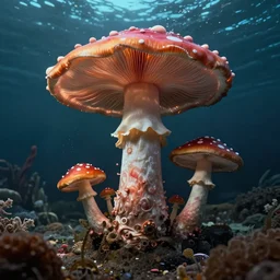 a deep underwater, psychedelic mushrooms dream, no fears, okay one fear, by dave mckean, artstation