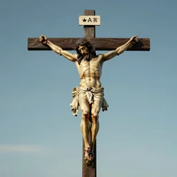 Jesus crucified on a palm, photorealiatic,