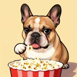 french bulldog eating popcorn, in the style of tomma abts
