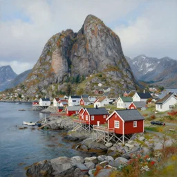 nowegian coastal village by the sea, detailed, oil painting, 4 k, hd, realistic, digital painting, artstation, by aarons slim, by paul bonner, by cordal isaac