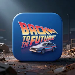 An app icon that features a stylised flux capacitor from Back to the Future