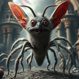 a high quality photo of a strange insectoid muppet god with furry fuzzy body and many segmented legs and hypnotic eyes, a muppet temple in the background, absurdist fantasy, sharp focus, vibrant, vivid, symmetry, highly detailed, cinematic, intricate lines, concept art by giger, lisa frank, josan gonzalez