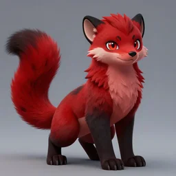 furry commission < handsome fursona > male ] furry - fandom < red & black > furred * anthropomorphic - fursona - stoat + tail _ photorealistic, aspect ratio 2 : 3