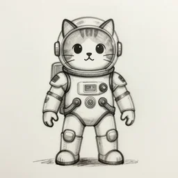 cat wearing space armor sketch